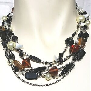 LIA SOPHIA | Multi-Strand, Faux: Pearl, Mother of Pearl & Onyx Necklace